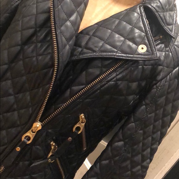 RIZAL Black Leather quilted jacket gold details - Picture 2 of 6